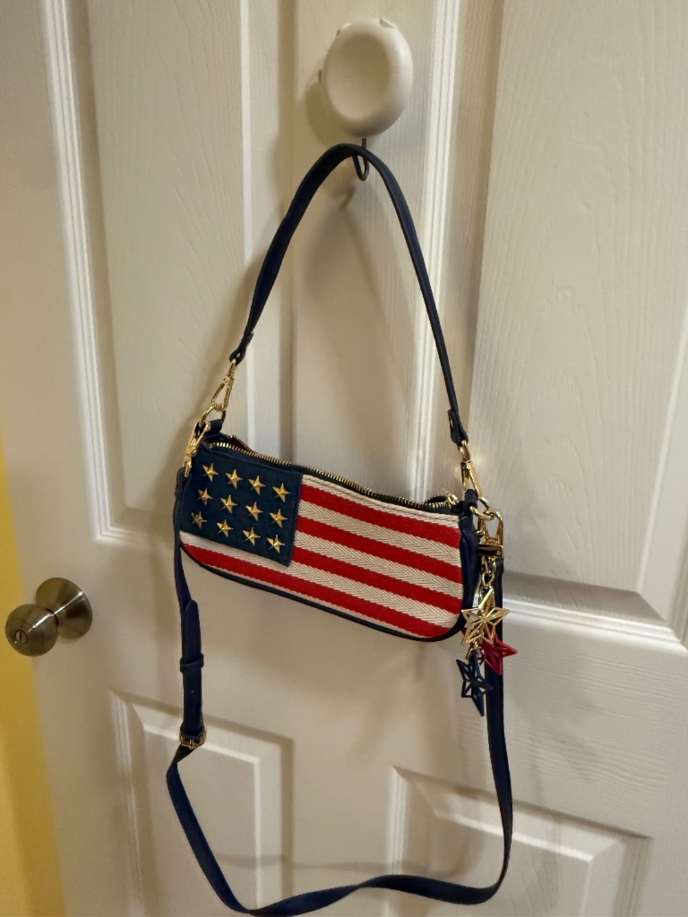 Betsey Johnson Americana Flag Studded Convertible Crossbody Shoulder Bag